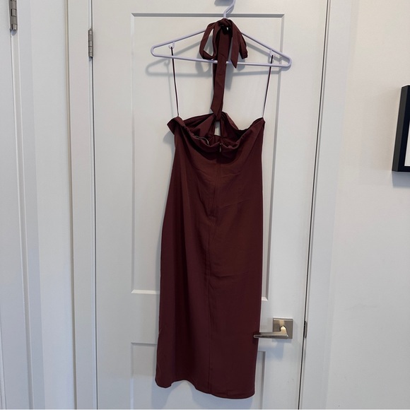 Abercrombie & Fitch Brown Knot Front Cutout Halter Midi Dress Size Small Petites - Picture 6 of 12